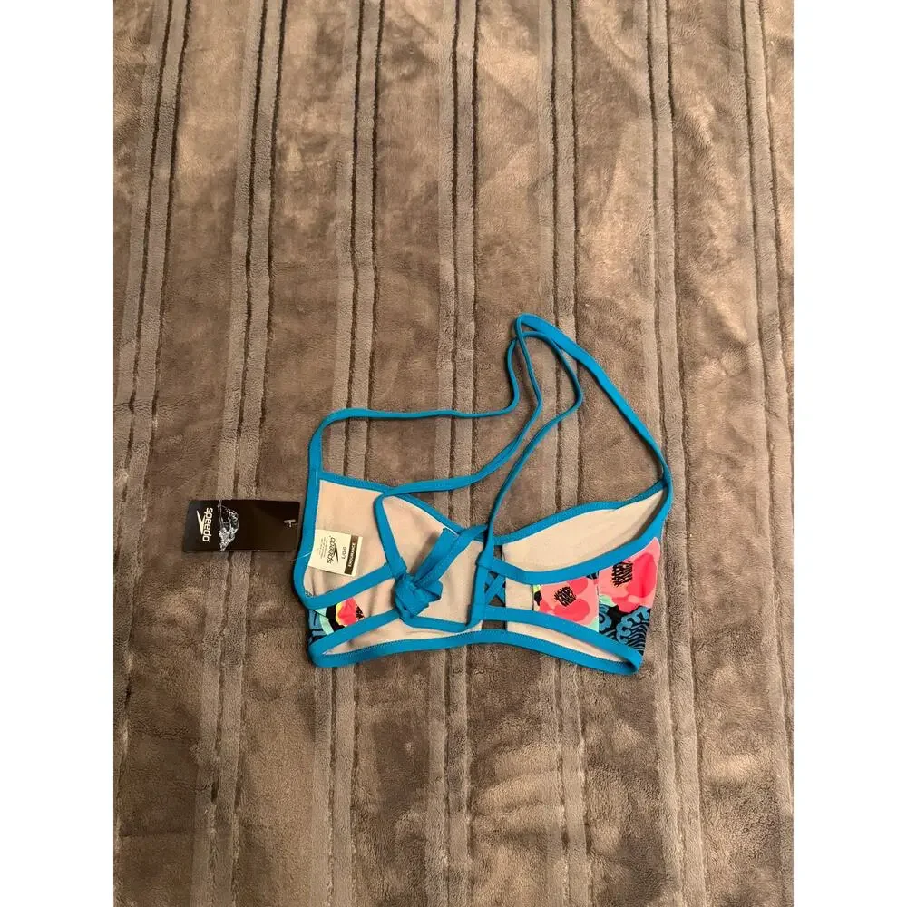 NEW Speedo Women's Swimsuit Top Bikini Tie Back Print LARGE